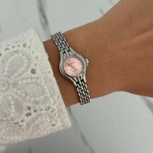 Sku0366 Retro Silver Pink Dial Women Casual Round Watch Stainless steel+gift bag